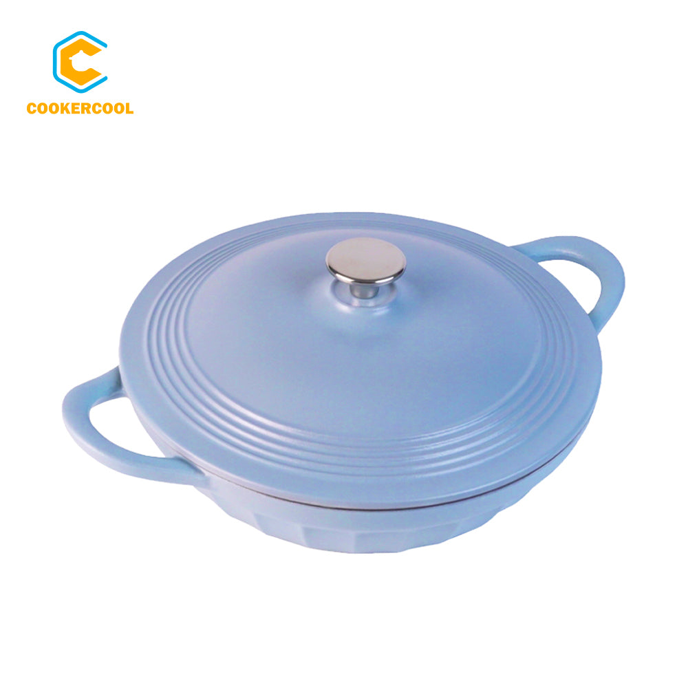 COOKERCOOL Casr Iron Enamel Cookware Set,Vertical Grain 3 pieces,Blue