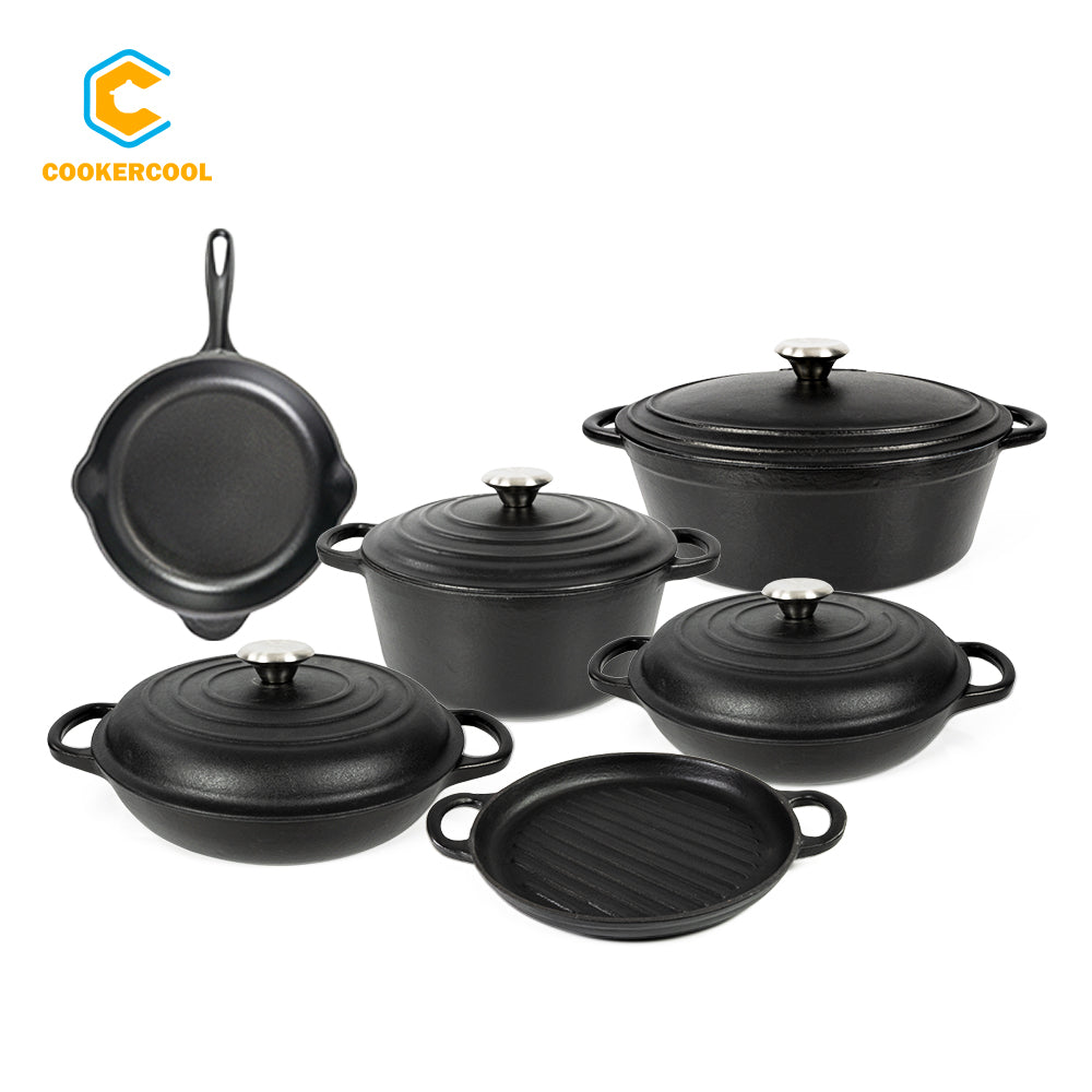 COOKERCOOL Cast Iron Enamel Cookeware Set 6pcs,Red