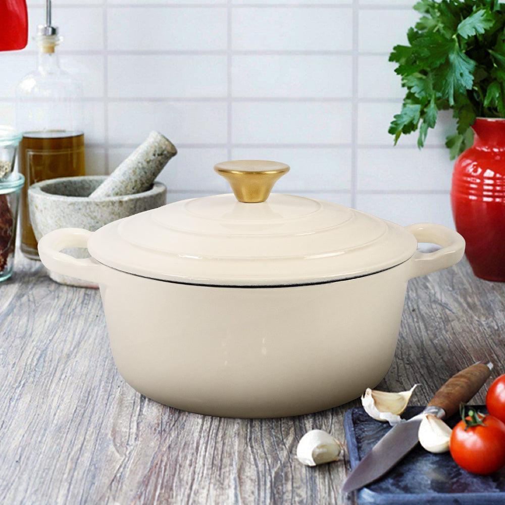 COOKERCOOL Casr Iron Enamel Dutch Oven,Cream Yellow