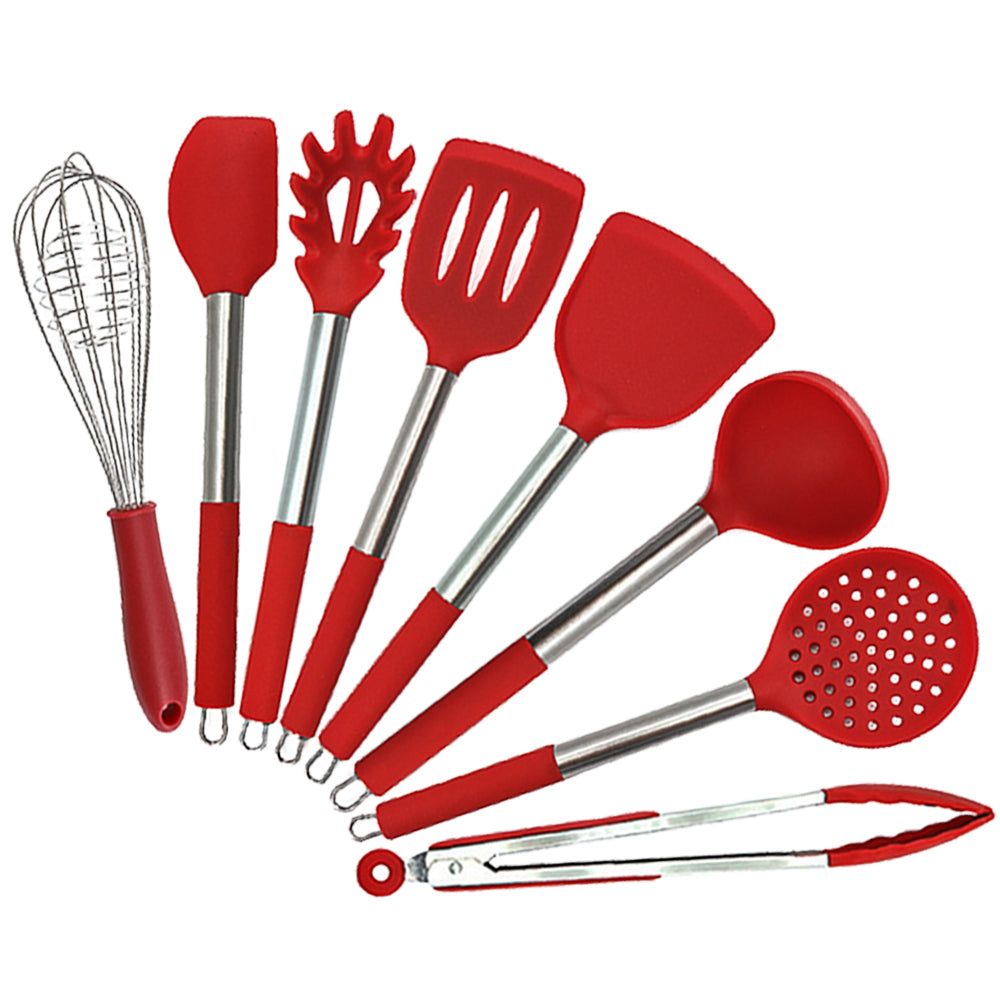 8 pieces silicone utensils set with stainless frame