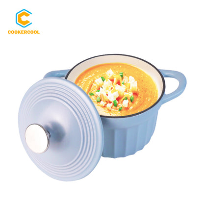 COOKERCOOL Casr Iron Enamel Cookware Set,Vertical Grain 3 pieces,Blue