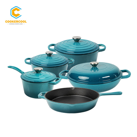 COOKERCOOL Cast Iron Enamel Cookeware Set,Dark Teal