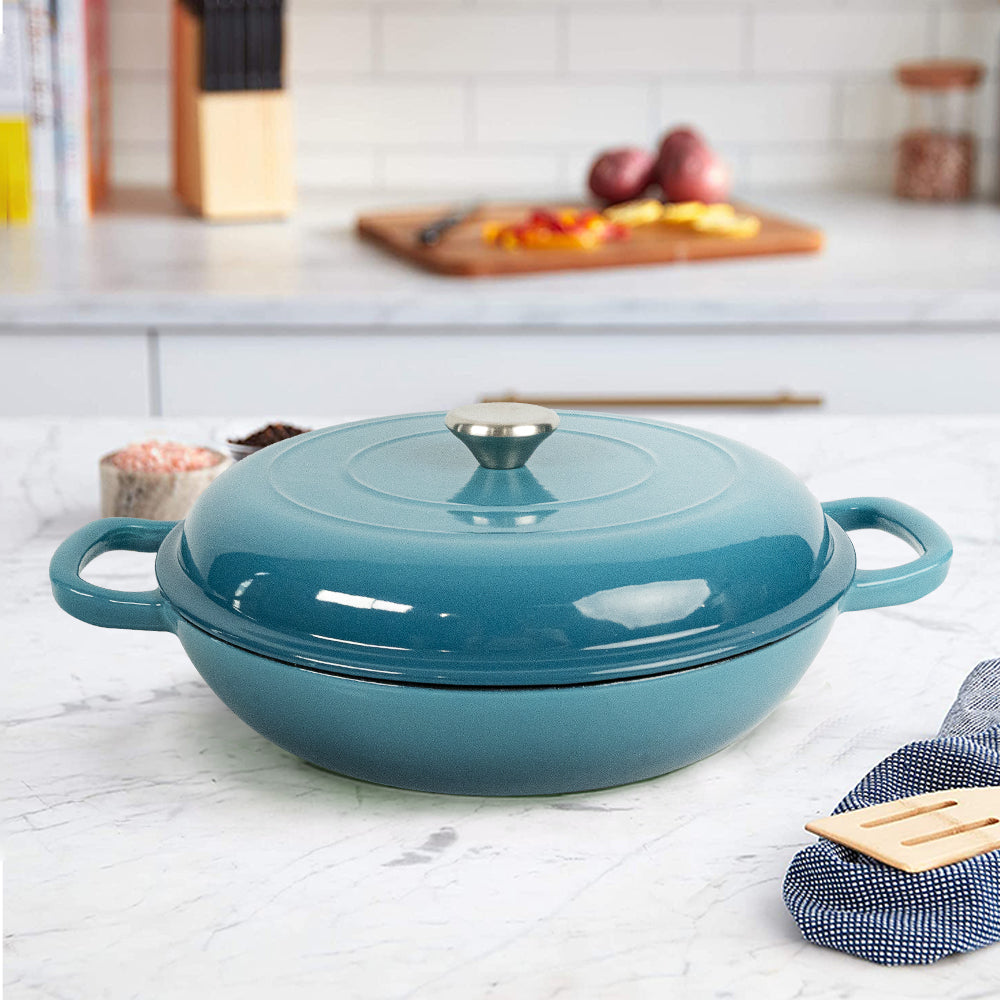 COOKERCOOL Cast Iron Enamel Cookeware Set,Dark Teal