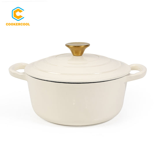 COOKERCOOL Casr Iron Enamel Dutch Oven,Cream Yellow