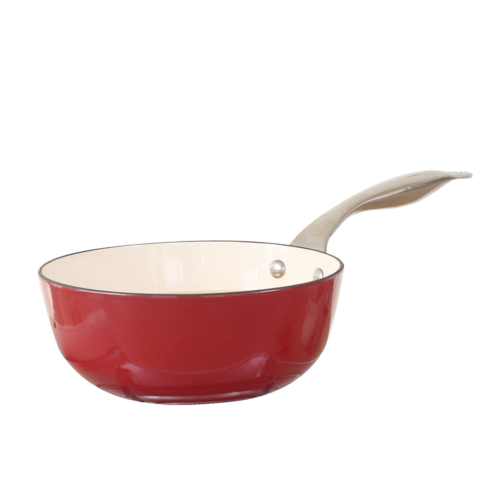 Light weigh enamel coated cast iron saucepan