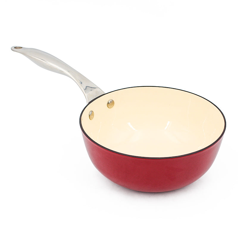 Light weigh enamel coated cast iron saucepan